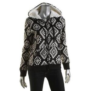 Almost Famous Black Faux-Sherpa Printed Hoodie S